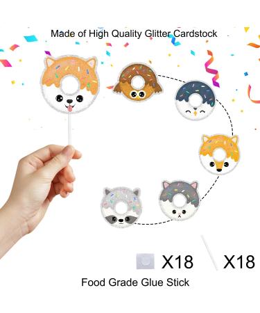 Cute Animal Donut Kids Happy Birthday Cupcake Toppers Set of 18 - This is a donut party baby shower or birthday party cartoon decoration that boys and girls will love - SugarGera - Buy Online on GoSupps.com