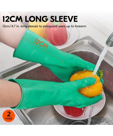 VGO Reusable Household Gloves | 2 Pairs Extra Thick Long Sleeve Rubber Gloves for Kitchen Cleaning Gardening & Pet Care | Size S - Dark Green (HH4601) - Buy Online on GoSupps.com