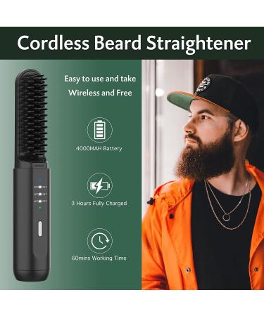 REHOYO Cordless Beard Straightener Brush - Anti-Scald, Ionic Technology, 3 Temp Settings - Portable Straightening Comb for Men's Hair, Beard - Black - Buy Online on GoSupps.com