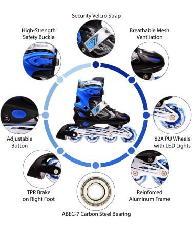 Xino Sports Kids Adjustable Inline Skates with LED Light Up Wheels - Blue Youth Big Kid Large - 5-8 - Buy Online on GoSupps.com