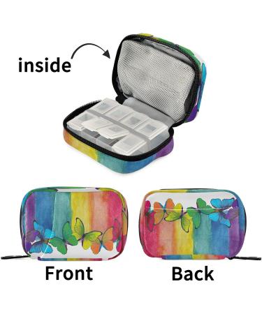 Pfrewn 7 Day Rainbow Watercolor Butterfly Pill Organizer | Portable Weekly Vitamin & Medicine Holder - Travel-Friendly Zipper Pouch - Buy Online on GoSupps.com