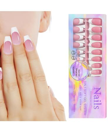 Stick on Full Nails | -Adhesive Trendy False Nails with White French Tips | Products for Wedding Gathering Home Dating Traveling 01