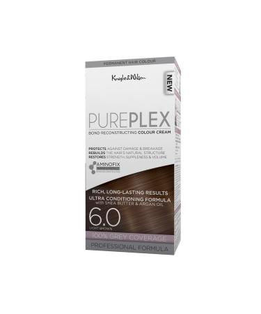 Knight & Wilson PurePlex Light Brown Permanent Hair Colour Dye. Protect Restore and Nourish with Aminofix. 6.0 Light Brown. 100% Grey Coverage.