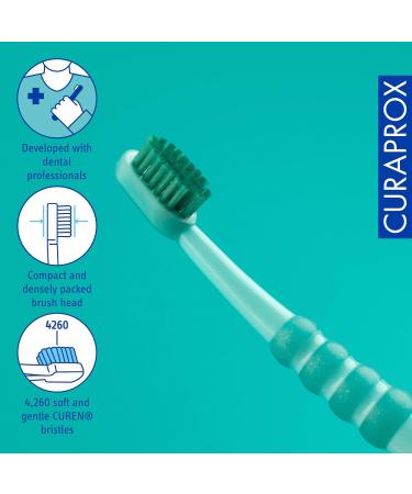 Curaprox Baby Toothbrush - Extra Soft 4260 Curen Bristles - First Toothbrush for Babies - Small Rubber Head - Green - Buy Online on GoSupps.com