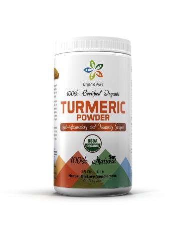 Certified Organic Turmeric Powder 16Oz - 1Lb. 100% Raw Curcumin - Fresh and Original. GMO and Gluten Free. Easy use and Triple protected container.