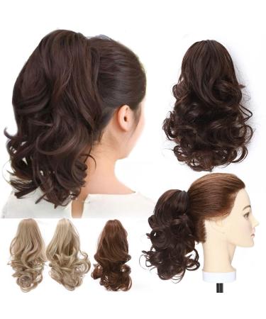 12  Short Curly Claw Ponytail Extension Clip In On Hairpiece With Jaw/Claw Synthetic Fluffy Pony Tail One Piece(12curly medium brown) 12-short curly medium brown(short curly)