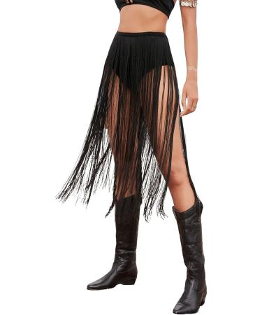 Verdusa Women's High Waisted Fringe Shorts - Small Black | Rave Dance Bottoms - Buy Online on GoSupps.com