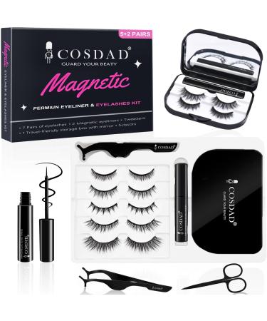 Magnetic Eyelashes with Case Kit - Natural Looking Magnetic lashes -Reusable False Eyelashes with Eyeliner and Applicator-No Glue Needed Waterproof and Long Lasting Fake Eyelashes-12 Piece Set