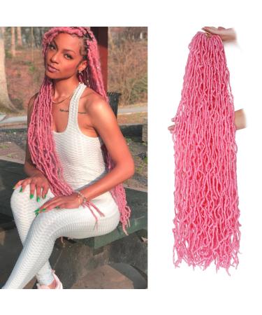 Leeven 30 Inch Pink Soft Locs Crochet Hair 15 Strands Pre Looped Distressed Faux Locs Natural Butterfly Locs Boho Goddess Locs Curly Synthetic Braids Hair for Women 30 Inch (Pack of 1) Pink