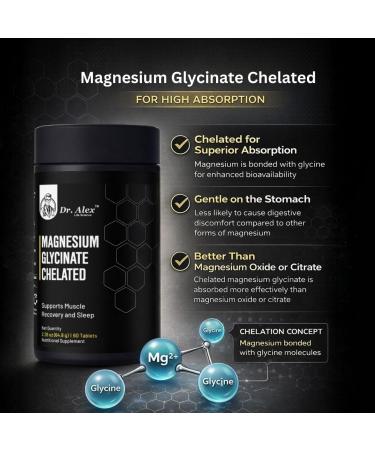Dr. Alex Magnesium Glycinate Chelated 2000mg High Absorption Magnesium for Sleep Muscle Recovery & Nerve Support Non-Laxative Magnesium Tablets for Men & Women Pure Magnesium Glycinate 60 Tablets - Buy Online on GoSupps.com