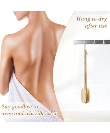 Hience Long Handle Bath Shower Brush | Exfoliator with Soft and Stiff Bristles | Cellulite Removal and Lymphatic Drainage | Double-Sided Brush Head - Buy Online on GoSupps.com