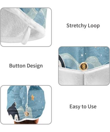 Cute Penguin Stars Hair Towel 2 Pack | Super Absorbent Quick Dry Hair Turbans for Women & Girls - Buy Online on GoSupps.com