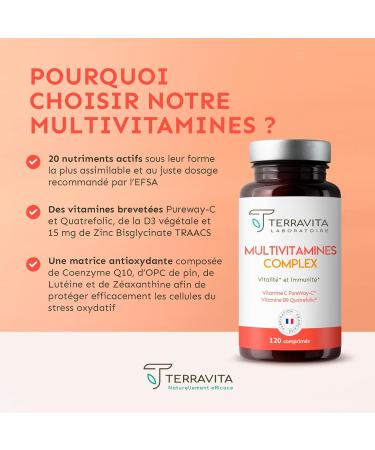 MULTIVITAMINS and Bio-Available Minerals | For Women and Men | With PureWay Patented Vitamin C + Zinc Bisglycinate + Vegetable D3 + Antioxidants | 120 Tablets | Made in France | Terravita - Buy Online on GoSupps.com