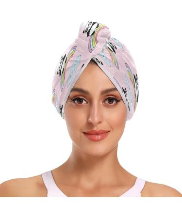Rainbow Pandas Quick Dry Hair Cap Set | 2-Piece Super Absorbent Towel & Button Headband - Soft & Comfortable for All Hair Types - Buy Online on GoSupps.com