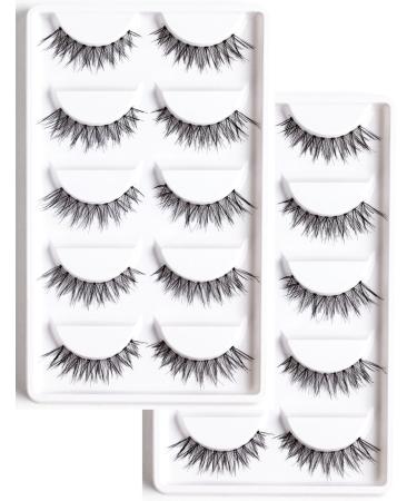 AJOY 10 Pairs Crisscross Style Demi Wispies Eyelashes - Natural Look Fake Eyelashes | Thin Strip Lashes with Clear Bands - Short Length R-10W - Buy Online on GoSupps.com