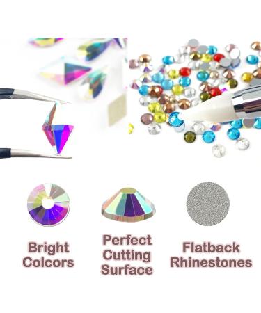 Nail Art Rhinestones Set - 2640 Pcs Flat Back Crystals for Face Gems, Craft Decorations | Includes Picker Pencil & Tweezers (120 Multi-Shaped & 2520 Clear AB Round Rhinestones) - Buy Online on GoSupps.com
