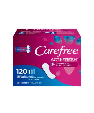 Carefree Acti-Fresh Panty Liners, Soft and Flexible Feminine Care Protection, Regular, 120 Count, (Package May vary)