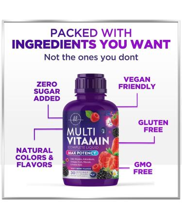 Liquid Multivitamin - Sugar Free Daily Multi Vitamin for Women Men & Kids Vitamins A C D B-12 Biotin & Zinc - Supports Faster Hair Growth & Skin Wrinkles Vegan Non-GMO Berry Flavor 15 Fl Oz - Buy Online on GoSupps.com