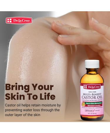 De La Cruz Castor Oil - 100% Pure Castor Oil for Hair Skin Eyelashes and Eyebrows - USP Grade 2 FL Oz (4 Bottles) - Buy Online on GoSupps.com