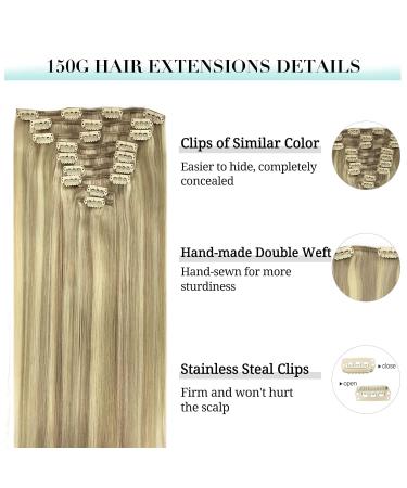 Buy Doores Clip-in Extensions - 50cm Light Blonde Highlights 150g Remy Real Hair 9 Pieces Smooth & Straight - Ideal for Natural Look - Buy Online on GoSupps.com