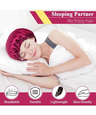 Buy Kiiwah Double Layer Silk Bonnet Sleep Caps - Adjustable Satin Sleeping Caps for Women & Girls | Black & Red | Perfect for Curls - Buy Online on GoSupps.com