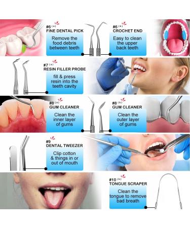 Dental Tools 10 Pack Professional Plaque Remover Set with Case - Stainless Steel Oral Care Kit for Teeth Cleaning, Tartar Scraper, Tooth Scaler, Tongue Cleaner - Black - Buy Online on GoSupps.com