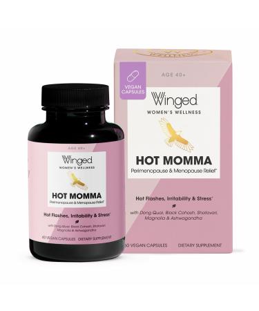 Winged Wellness Hot Momma Perimenopause & Menopause Supplement - Vegan Menopause Capsules for Women - Hormone Balance Relief for Hot Flashes Night Sweats Mood Swings & Bloating - 30 Servings 30.0 Servings (Pack of 1)