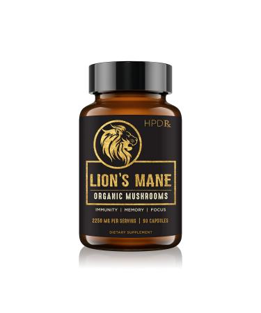 HPD Rx Lion s Mane Mushroom Extract Capsules Natural Nootropic Supports Memory & Focus Immunity Booster - Potent Mushroom Supplement | 2250 mg 90 Capsules Pack of 1