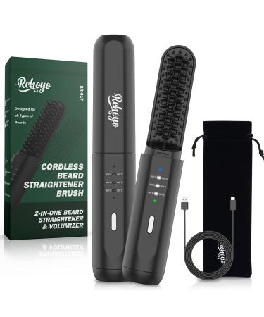 Beard Straightener for Men, REHOYO Cordless Heated Hair & Beard Brush with Anti-Scald & Ionic Technology, 3 Temperature Setting Beard Straightener Comb, Portable Straightening Brush for Home Travel Black - Buy Online on GoSupps.com