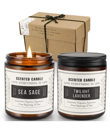 Sage Candles for Cleansing,2 Pack Soy Candles for Home Scented,14.4 Oz 100H Burning, Scented Candles Gift Set for Women Mother's Day Birthday Thanksgiving Lavender & Sea Sage