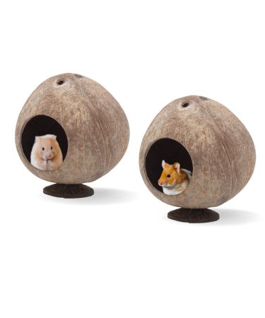 (2-Pack) TonGass 5.90" x 6.29" Natural Hamster Cooling House - Coconut Hide for Hamsters and Pocket Pets - Smooth Surface Coconut Shell Hideout - Durable and Washable Small Pet House 2 x whole coconut