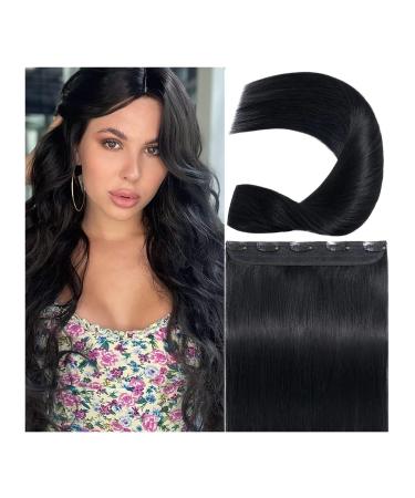 Hair Extensions Invisible Hair Extensions Real Human Hair Black One Piece with 5 Clips in Hair Extensions with Transparent Wire Headband Human Hair Extensions Hair Pieces(14inches) 14inches 1B