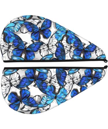 Blue & White Butterflies Microfiber Hair Towel - Soft Super Absorbent & Quick Dry Wrap for Women | Ideal for Long Curly & Thick Hair - Buy Online on GoSupps.com