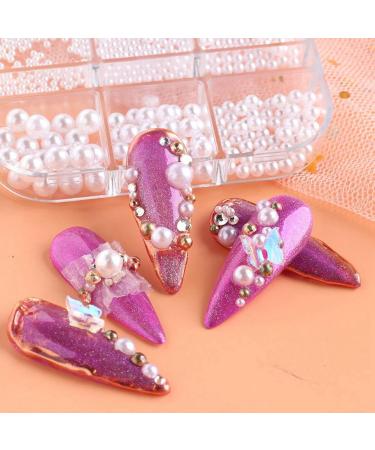 Oladfiop 3 Box Pearl Decorations Nail Charms White Round Nail Parts Gold Steel Beads Balls Jewelry Nail Art Accessories Color: ZZ13 - Buy Online on GoSupps.com