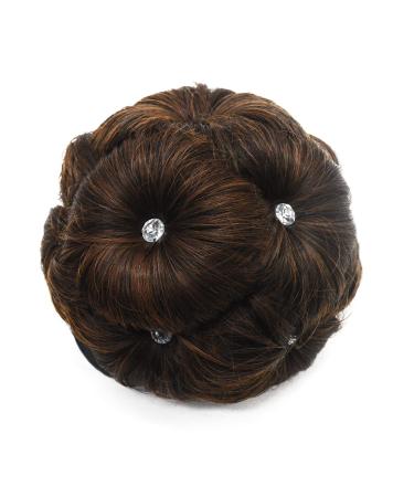 REOU Clip in Hair Bun for Women Hair Updo Hairpiece with Rhinestone - Light Brown Mixed 2/30