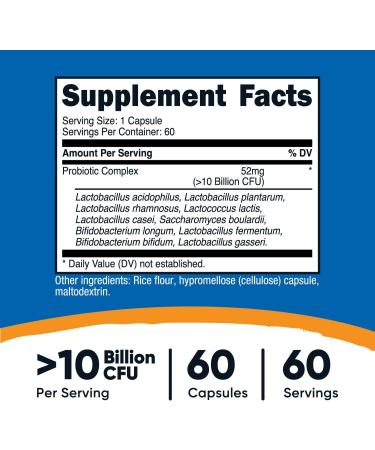 Nutricost Probiotic Complex (10 Billion CFU) 60 Capsules - Acidophilus Plus 9 Other Probiotics Non-GMO Gluten Free Supplement - Buy Online on GoSupps.com