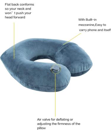Inflatable Travel Neck Pillow - Washable Pillowcase, U-Shaped for Airplane, Train, Car - Deep Grey - Buy Online on GoSupps.com