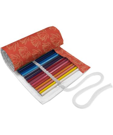 ABAKUHAUS Japanese Roll Up Pencil Case Warm Lotus Flowers Oriental Durable & Portable Pencil Organizer 48 Holes Vermilion and Cream - Buy Online on GoSupps.com