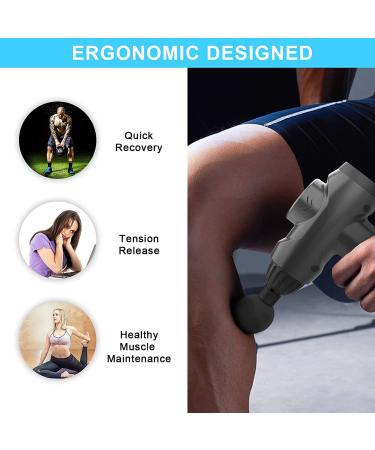 Percussion Massage Gun - Grey, 20 Speed Options, 6 Adjustable Heads for Deep Tissue Massage - Buy Online on GoSupps.com