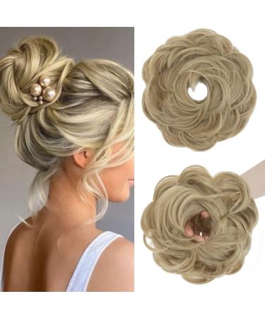 S-Noilite messy buns hair pieces curly hair scrunchies for women Donut Updo Hair Chignons synthetic Ponytail Bun Extensions - Ash Blonde 24