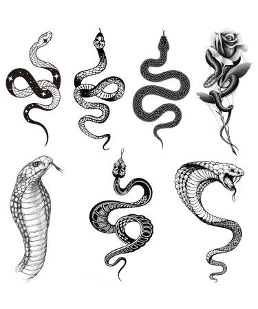 Tazimi Snake Temporary Tattoos  6 Sheets Black Snake Tattoos For Women Men  Body Art Decorations Black Fake Tattoos Stickers.