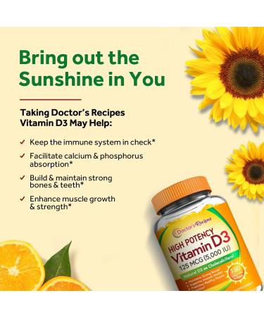 Doctor's Recipes Vitamin D3 5000IU Immune Support | 120 Vegetarian Softgels - Buy Online on GoSupps.com