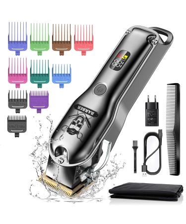 Hair Clippers for Men Professional Hair Clippers Waterproof Barber Hair Cutting Grooming Kit With 8 Guide Combs Cordless Hair Clippers