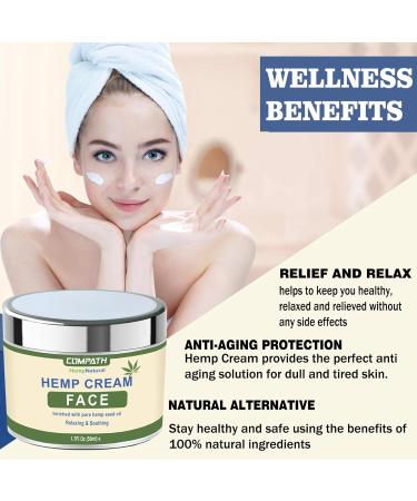 Hemp Cream | Face Cream | Anti-Aging | Anti-Wrinkle & Fine Lines Hyaluronic Acid Vitamin E Relives Tension Stress | Firming Face & Neck Moisturizer. (50ML) - Buy Online on GoSupps.com