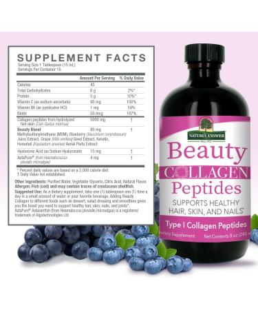Nature's Answer Beauty Collagen Peptides 8 Fluid Ounces | Hair Skin & Nail Support | Gluten-Free | Alcohol-Free | Non-GMO | Cruelty-Free | Single Count - Buy Online on GoSupps.com