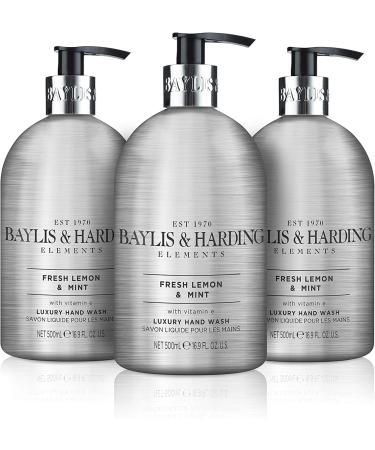 Baylis & Harding Elements Hand Wash Bundle - Dark Fig & Amber, Lemon & Mint (3 x 500ml each) - Vegan-Friendly, 6 Bottles - Buy Online on GoSupps.com