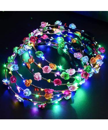 Enkarl LED Flower Crown 12Pcs Light Up LED Flower Headband Luminous 10 Led Flowers Hair Bands for Women Girls Wedding Party Christmas Holiday Festival