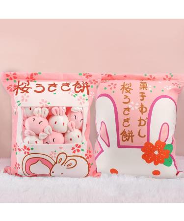 Cute Snack Pillow Bunny Plush Toy - Kawaii Rabbit Pudding Pillow with Removable Bunny Dolls - Creative Gift for Kids - 8 Sakura Bunnies - Buy Online on GoSupps.com