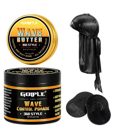 Wave Butter 360 Wave Grease for Men - Moisture Control and Silky Shine All-Natural Cream for Layered Waves with Shea Butter and Beeswax for Wolfing Kit