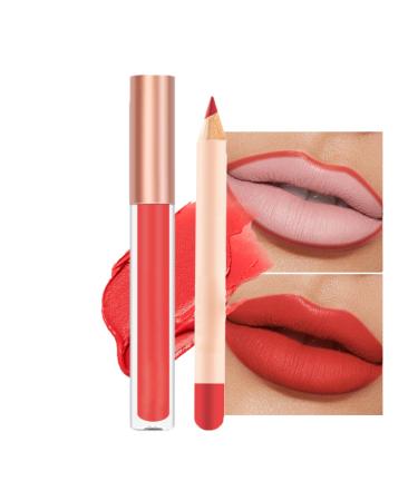 2PCS Lip Liner and Lipstick Set - Non-Sticky Long Lasting Waterproof Lip Stain - Highly Pigment Lip Stick and Lipliner Pencil - Lip Makeup Kits for Daily Makeup and Holiday Gifts (11)